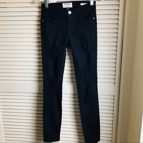 NORDSTROM/FRAME DENIM/ DISTRESSED JEAN/DARK BLUE - Picture 2 of 8
